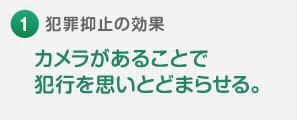 ①犯罪抑止の効果　
|カメラがあることで犯行を思いとどまらせる。