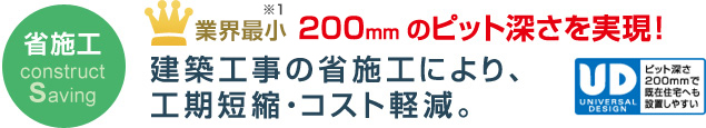 省施工|業界最小200mmのピット深さを実現！建築工事の省施工により工期短縮・コスト軽減