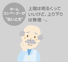 ホームエレベーターがないとき|上階は明るくっていいけど、上り下りは無理…。